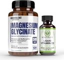 Glycinate de magnésium Premium 500mg Capsules & Vitamine liquide D3 5000 UI Bundle- (8 mois d'approvisionnement + formule d'absorption élevée) Glycinate tamponné et soutien immunitaire