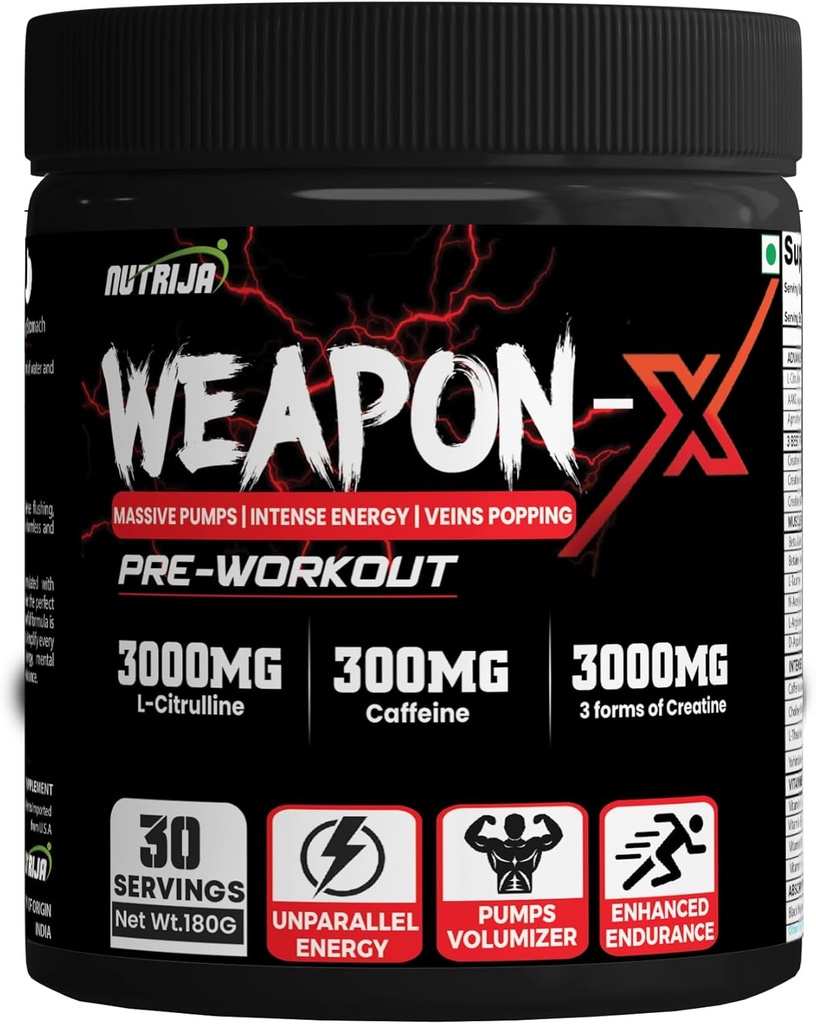 Arme-X poudre de pré-entraînement avec 21 ingrédients actifs - 3 meilleures formes de créatine, AAKG, Beta-Alanine, caféinés - Pompes, Viens Popping, Énergie, Focus & Strength (30 portions (Mango))