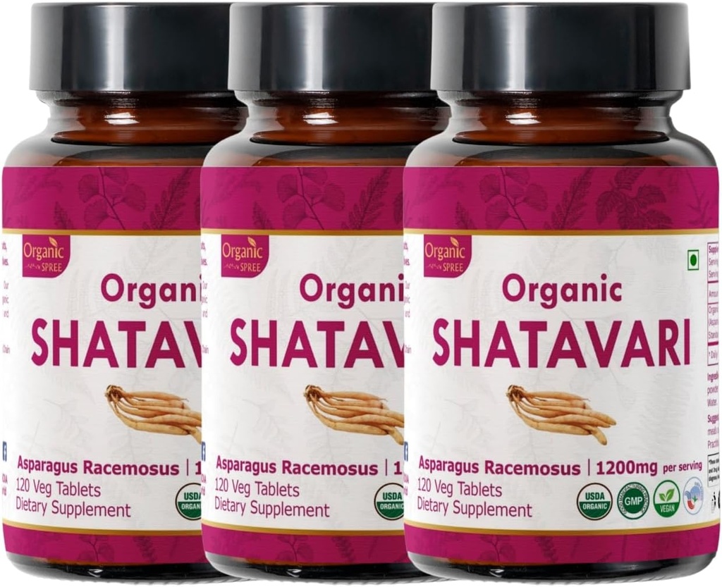 Shatavari 120 Comprimés d'asperges Racemosus (Shatavari) d'USDA certifié biologique pour soutenir la santé des femmes et le système immunitaire de complément alimentaire 120tab - Pack de 3
