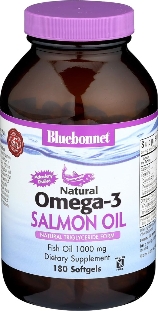 Oméga-3 (huile de saumon) 180 SoftGels, 1000 mg - Bluebonnet