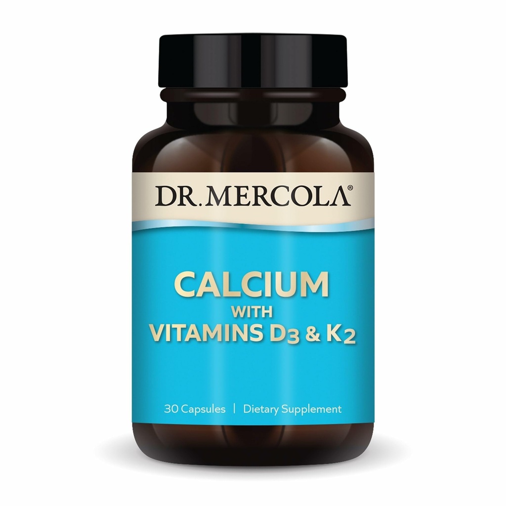 Dr Mercola Calcium avec des vitamines D3 et K2 - Soutient la santé des os et du coeur* - Calcium avec des vitamines D3 et K2 - Eggshell-Derved - Non-OGM, sans gluten et sans soja - 30 capsules (30 portions)