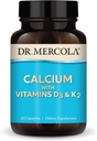 Dr Mercola Calcium avec des vitamines D3 et K2 - Soutient la santé des os et du coeur* - Calcium avec des vitamines D3 et K2 - Eggshell-Derved - Non-OGM, sans gluten et sans soja - 30 capsules (30 portions)
