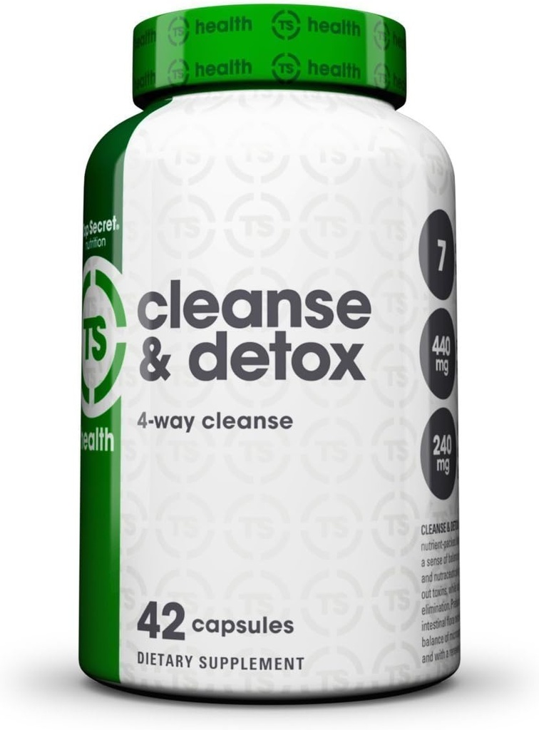 Top Secret Nutrition Cleanse & Detox 7-Day Formule supplément diététique Colon and Liver Cleansing Blend avec prébiotiques et probiotiques pour les hommes et les femmes (42 capsules de légumes)