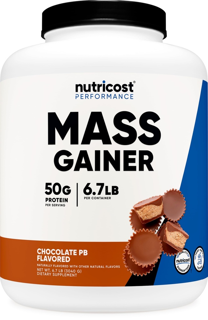 Gaineur de masse de Nutricost (arôme de beurre d'arachide chocolaté, 6,7 LBS) 50 grammes de protéines par portion - non-OGM