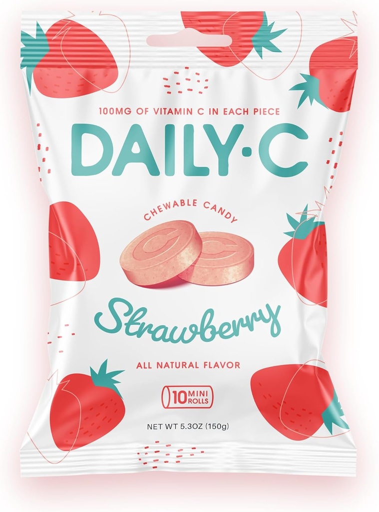 Daily-C Vitamine C croustillante fraise Candy croustillante de 100MG de vitamine C dans chaque morceau de l'Iconic Candy (Strawberry, sac de peg de 5,3oz)