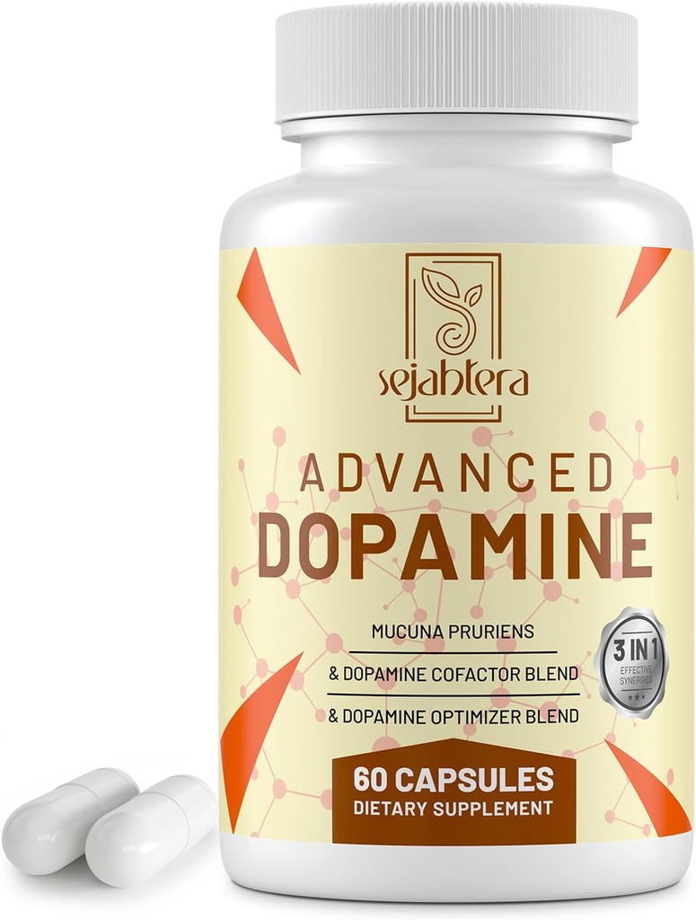 Supplément à la dopamine-Mucuna Pruriens Extrait de graines, vitamines primaires, minéraux et extraits naturels de plantes pour la conduite mentale, la clarté, focus-60 Capsules