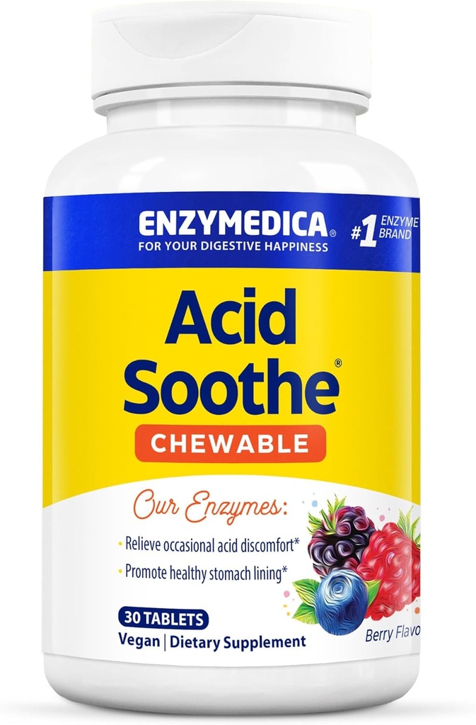 Enzymedica - Soothe acide chétif, soutient le soulagement des brûlures d'estomac occasionnelles + indigestion, 30 nombres