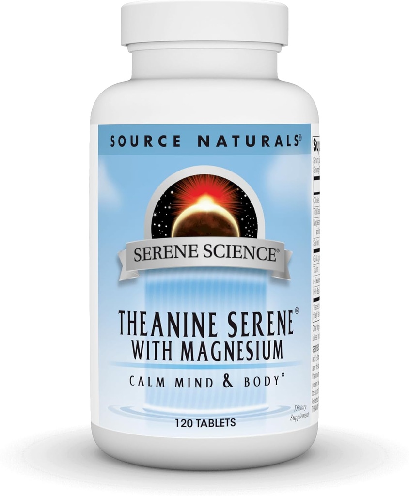 Source Naturals Serene Science L-Theanine au magnésium et GABA - 120 comprimés