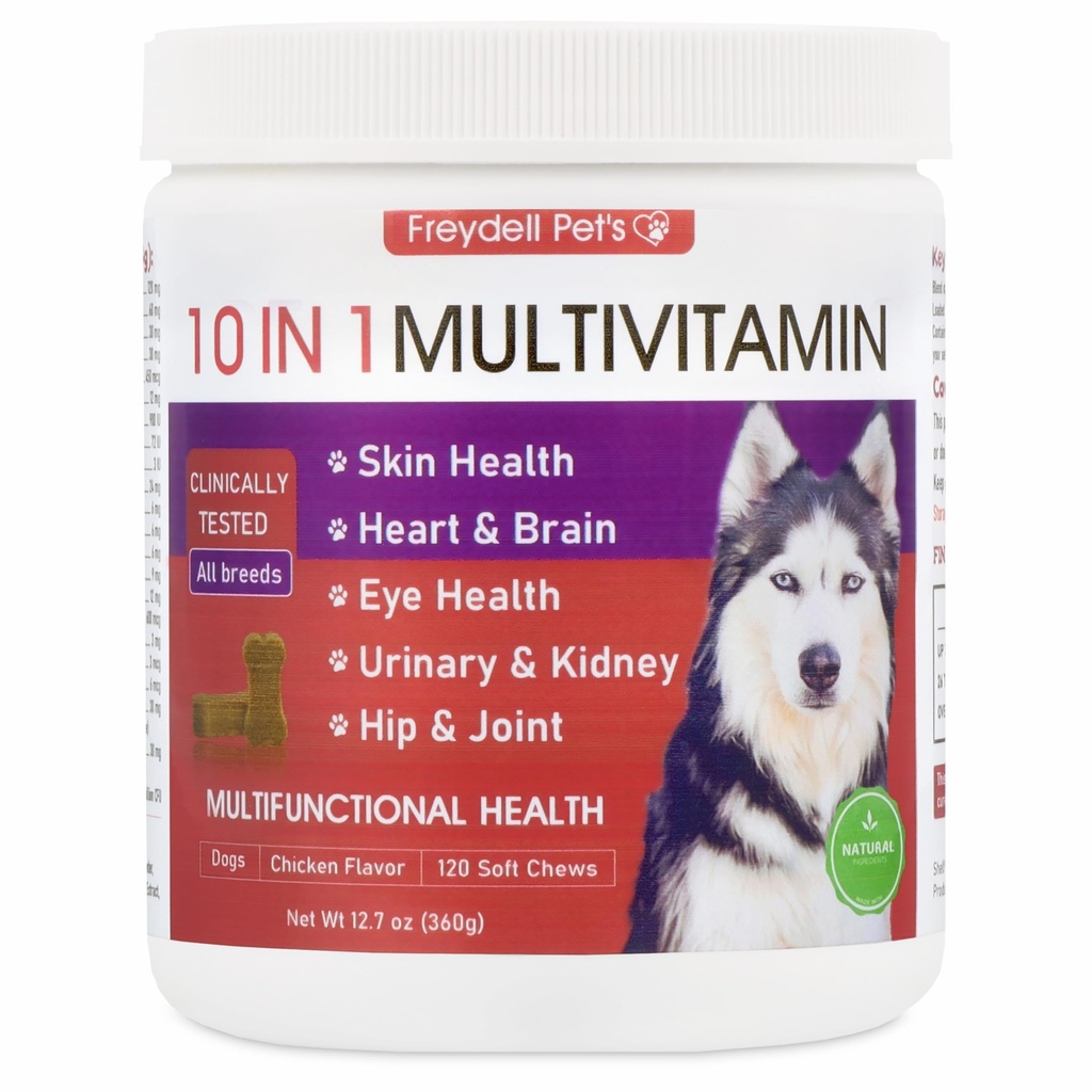 Freydell Animaux de compagnie Multivitamin Dog Supplément: Glucosamine Chondroïtine, Probiotiques, Huile de poisson Oméga, Vitamines Allergies de la peau et du manteau - Suppléments pour chiens et vitamines