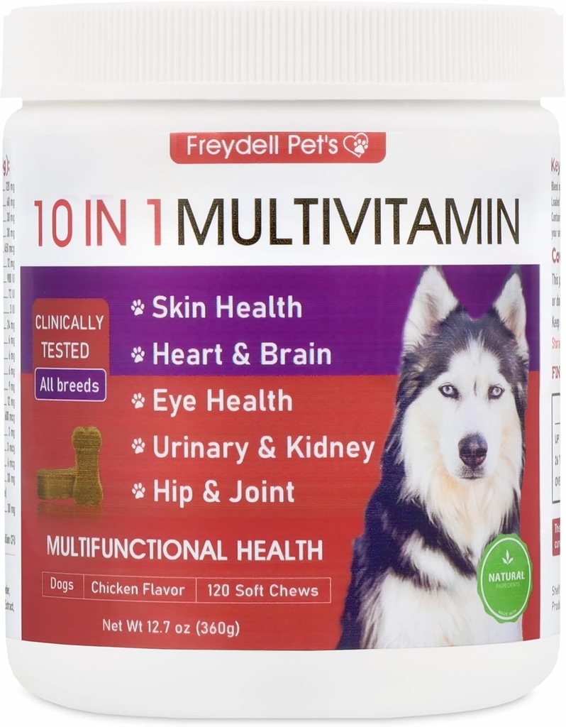Freydell Animaux de compagnie Multivitamin Dog Supplément: Glucosamine Chondroïtine, Probiotiques, Huile de poisson Oméga, Vitamines Allergies de la peau et du manteau - Suppléments pour chiens et vitamines