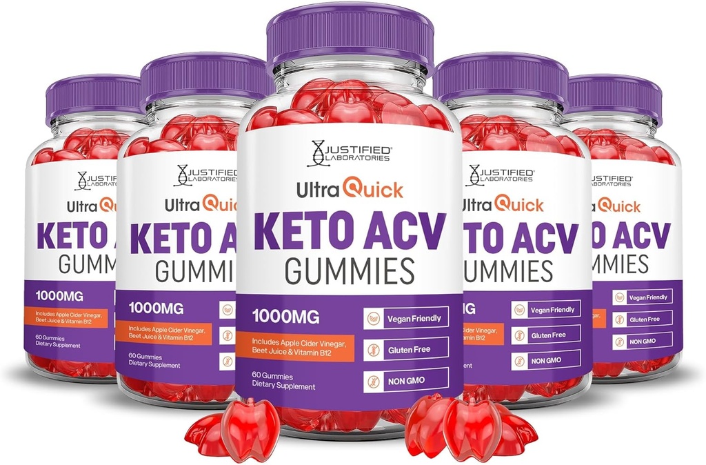 Justified Laboratories (5 Pack Ultra Quick Keto ACV B12 Vegan Non GMO 300 Gummies