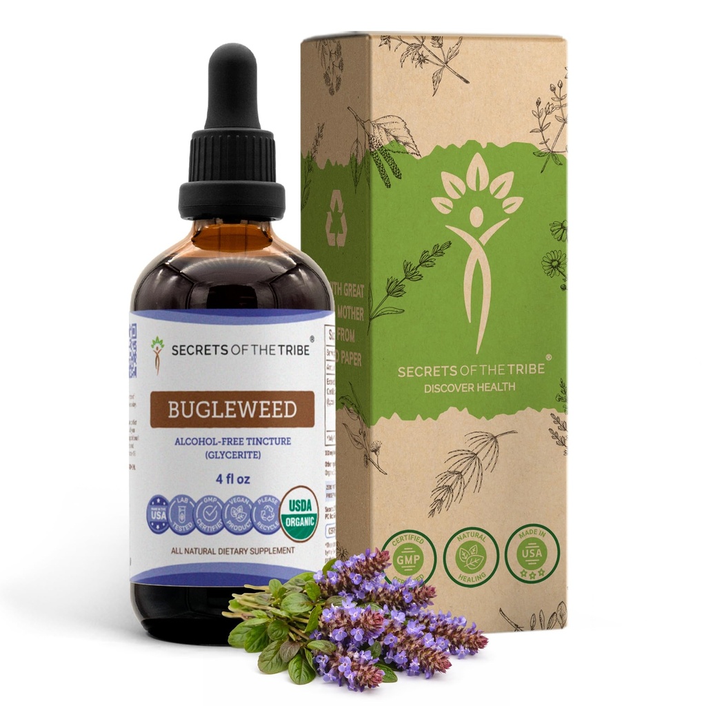 Secrets de la Tribe Bugleweed Teinture Extrait liquide sans alcool, USDA Bio Bugleweed (Lycopus Virginicus) Herbe séchée (4 FL OZ)