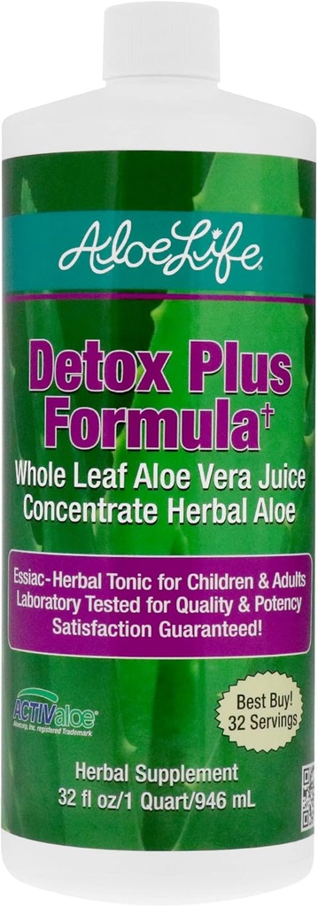 Aloe Life – Formule Detox Plus, Supplément de Detox Aloe-Based, Aloe Vera Cleanse, favorise une digestion plus saine, Aloe concentré et tonique à base de plantes, Gut Health Detox for Wellness (32 oz.)