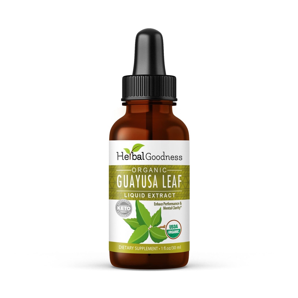Guayusa Leaf Extract Cerveau Focus - Boissons naturelles de caféine Stamina Supplément énergétique, café Alternative, anti-stress - Bio Kosher 1oz Bouteille - Bonté à base de plantes