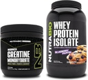 NutraBio Créatine monohydratée, non aromatisée, Isolée de protéines de 150g et de lactosérum, Muffin de myrtille, supplément - énergie musculaire, croissance musculaire maigre, récupération et force