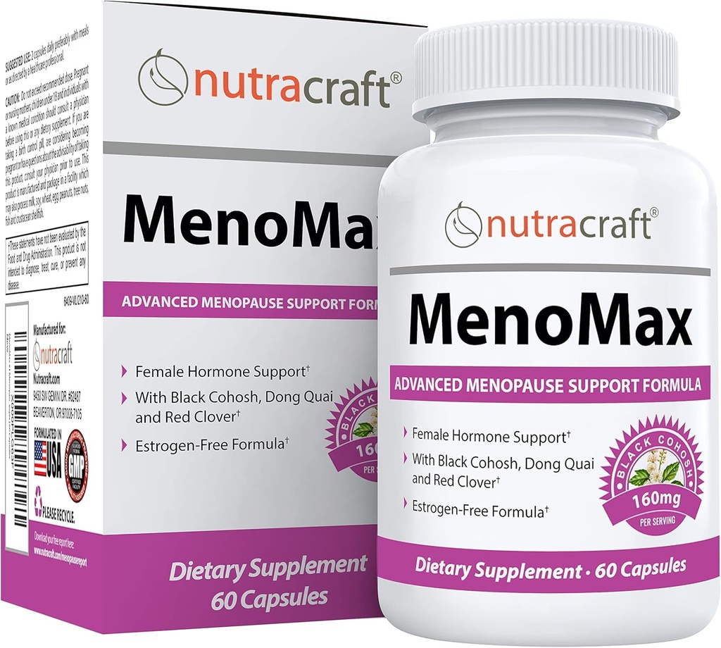 MenoMax #1 Supplément de soulagement de la ménopause : Black Cohosh, Dong Quai, Vitex Agnus, Red Clover, Sage, Soy et Yam sauvage.