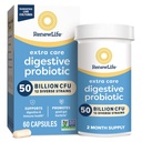 Renouveler la vie extra soins gélules probiotiques digestives, 50 milliards d'UCF garantis, supplément quotidien soutient immune, digestif, santé respiratoire(1), L. Rhamnosus GG, laiterie, soja et sans gluten, 60 comte