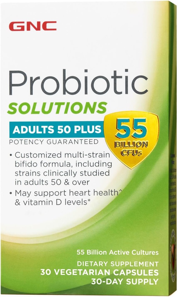 GNC Probiotic Solutions Adults, Customized Vegetarian Formula for Adults 50+, Supports Digestive and Immune Health, 30 Capsules