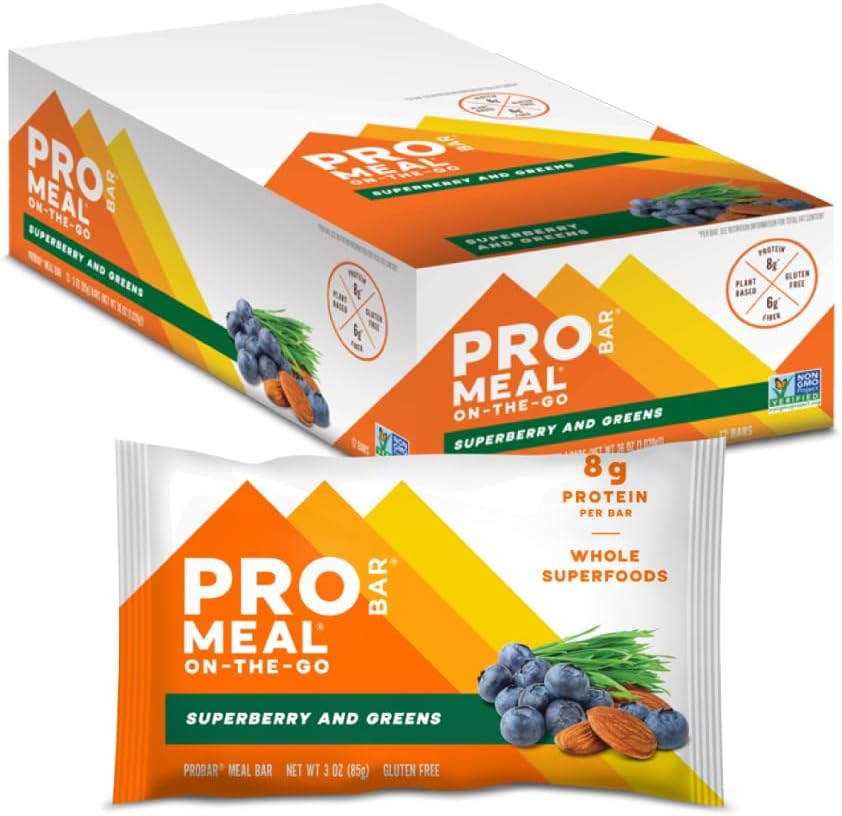 PROBAR - Bar à farine, Superberry & Greens, Non-OGM, sans gluten, saine, végétale, ingrédients alimentaires entiers, énergie naturelle (12 Nombre)
