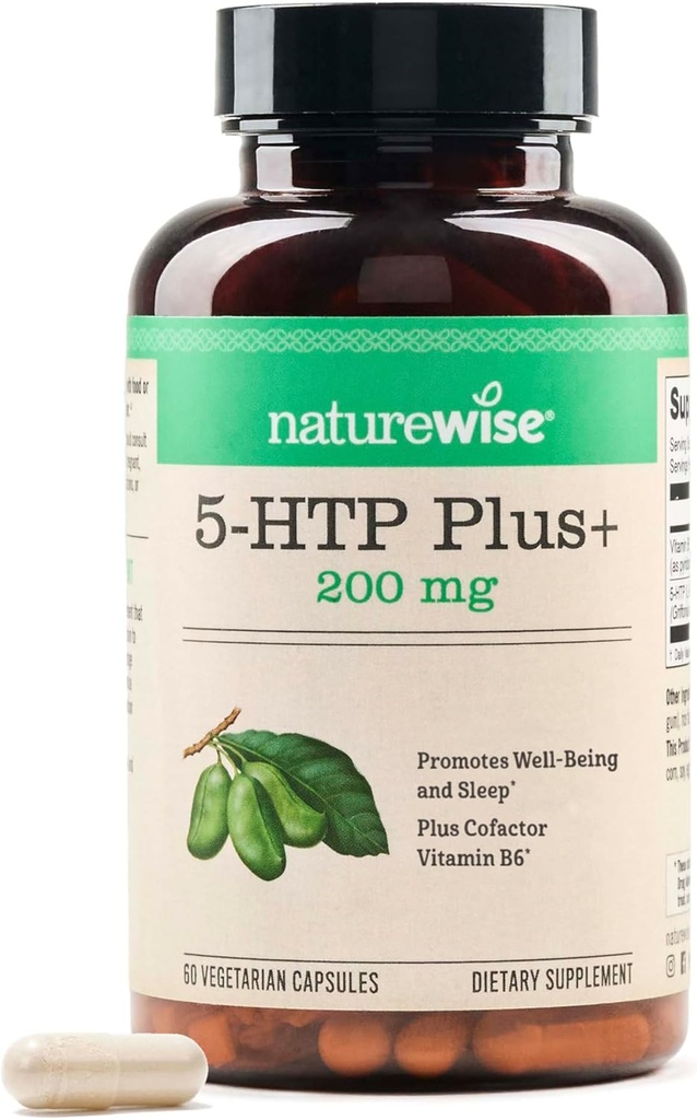 NatureWise 5-HTP 200mg supplément des graines de Griffonia avec cofacteur vitamine B6 - Soutien de l'humeur et aide naturelle au sommeil pour les adultes - libération retardée, végétalien - 60 Compte[2-Mois]