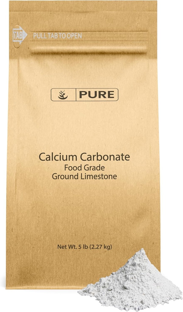 Ingrédients originaux purs Carbonate de calcium (5 lb) Supplément alimentaire, Préservatif alimentaire, Neutrifiant acide