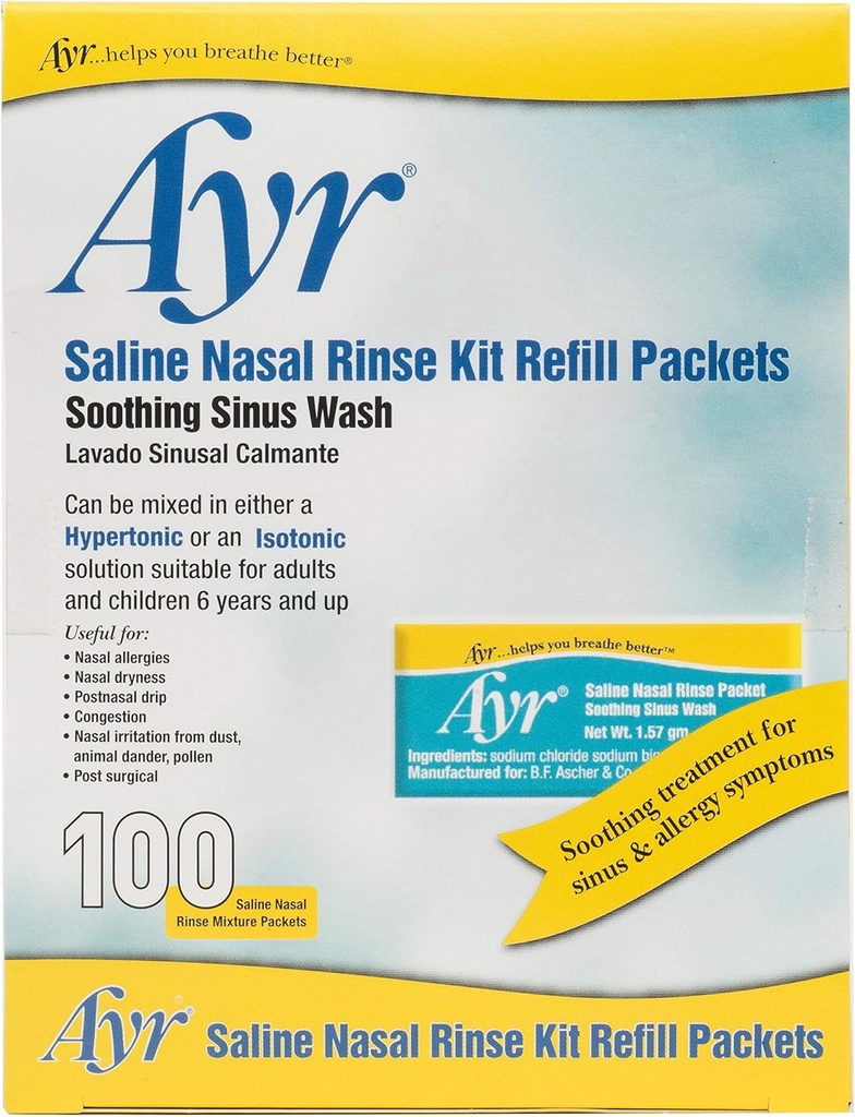 Ayr Saline Rinse Kit Recharge Packets, packs de 100 pièces (paquet de 2)