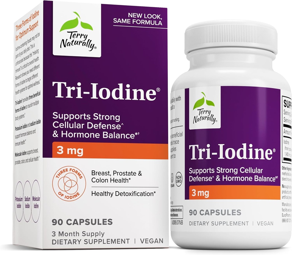 Terry naturellement Tri-Iodine - Supplément alimentaire pour le soutien de la santé du sein et de la prostate - Healthy Thyroïde Function Supplement Aid - 3 mg, 90 Capsules