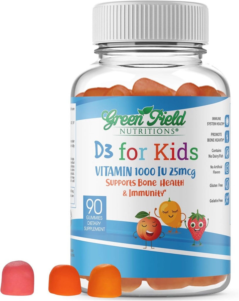 Greenfield Nutritions Vitamine halal D3 pour les enfants – 1000 UI – 90 Gummies.