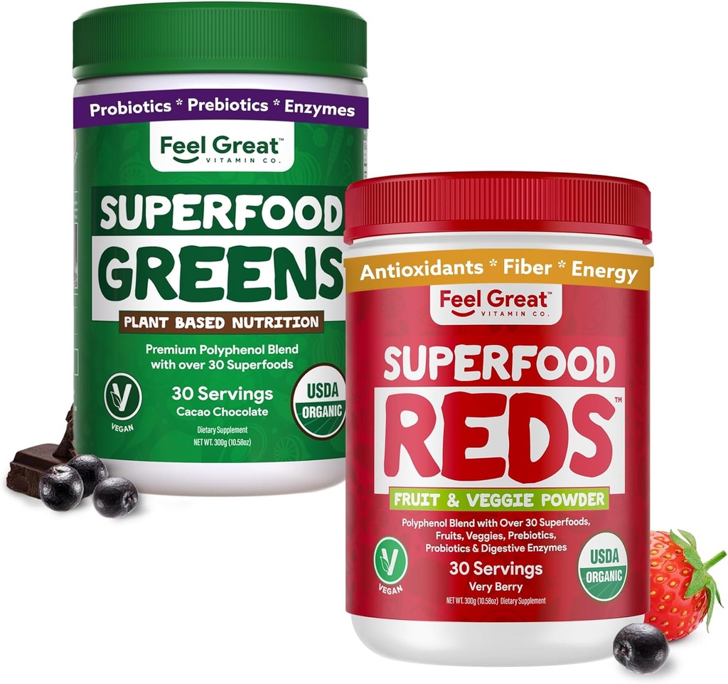 Sentez-vous grand rouge bio USDA et super vert en poudre Combo (2-Pack)