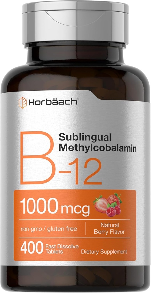 Horbaach Vitamine B12 1000 mcg Sous-linguistiques : 400 comprimés dissolvants rapides : supplément de méthylcobalamine pour femmes et hommes.
