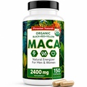 Capsules de racine de maca biologique pour les femmes et les hommes 2400mg par portion - 150 pilules Supplément de maca noir, rouge, jaune - Macaroot gélatinisé, non-OGM, végétalien par les naturels péruviens