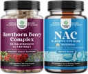 Lot de capsules de baies d'épine à haute résistance avec extrait de feuilles et de fleurs 4:1 pour le coeur sain et la digestion et le supplément NAC N-acétyl Cysteine 600mg - Précurseur de glutathion pour le nettoyage du foie