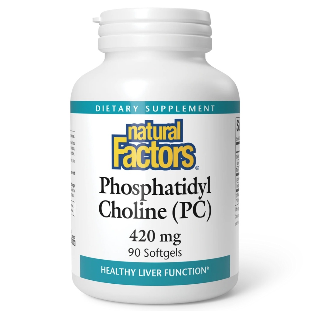 Facteurs naturels - Phosphatidyl Choline (PC) 420mg, soutient une fonction hépatique saine, 90 gels doux