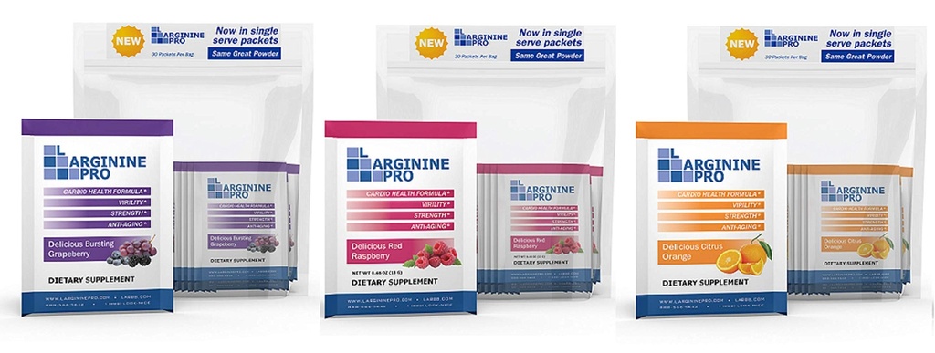 Supplément L-ARGININE PRO Poudre de 90 paquets de L-arginine Plus 1100mg L-Citrulline, framboise, orange et raisin