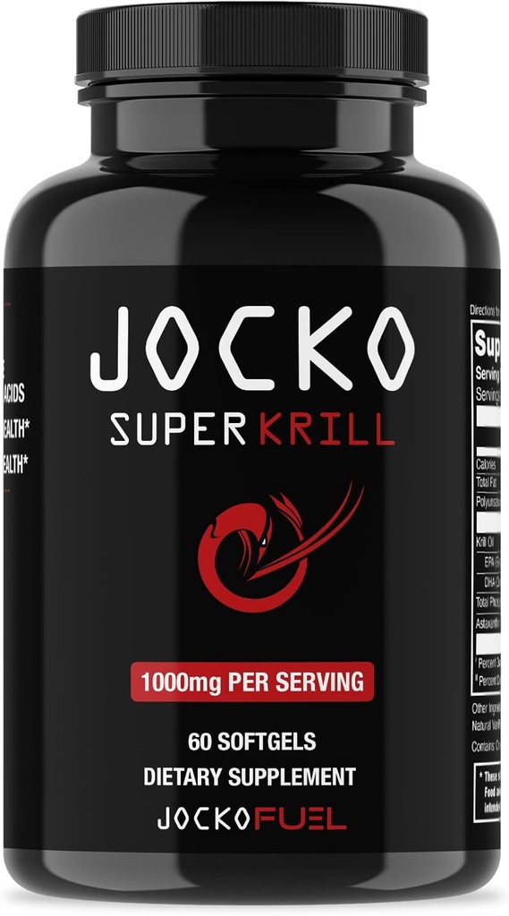 Jocko carburant Antarctique Krill huile Omega 3 suppléments acides gras DHA & EPA - 1000mg Softgels - soutient les articulations, la mobilité et la fonction mentale (60 Softgels)