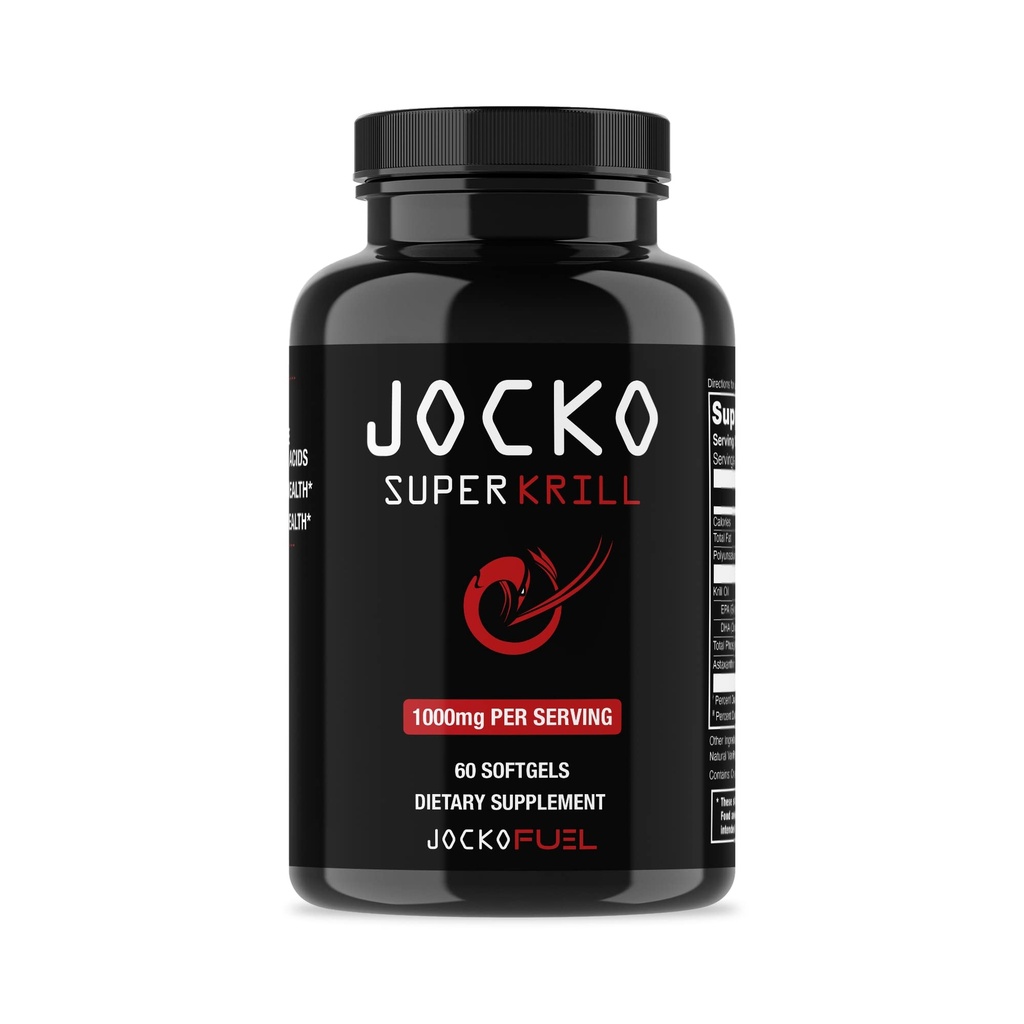 Jocko carburant Antarctique Krill huile Omega 3 suppléments acides gras DHA & EPA - 1000mg Softgels - soutient les articulations, la mobilité et la fonction mentale (60 Softgels)