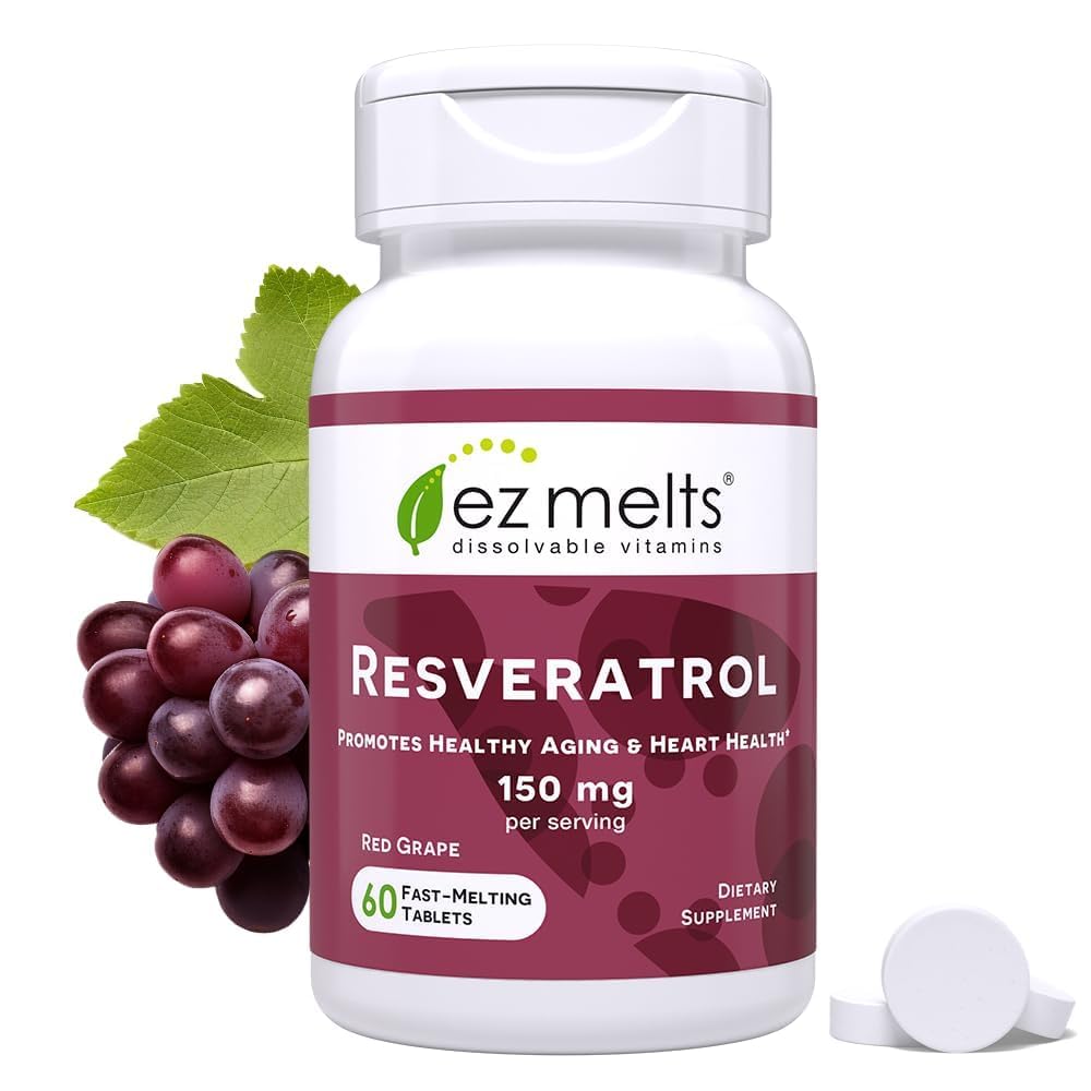 EZ Melts Dissolvable Resveratrol Supplément 150 mg, sans sucre, 1 mois d'approvisionnement - 1 paquet