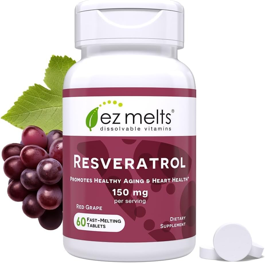 EZ Melts Dissolvable Resveratrol Supplément 150 mg, sans sucre, 1 mois d'approvisionnement - 1 paquet