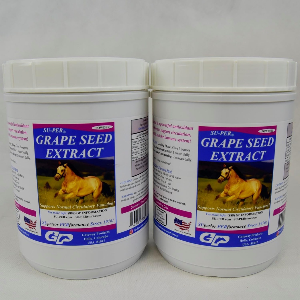 SU-PER Grape Seed Extract Horse Antioxidant - Equine Antioxidant Supplement for Performance Horses - Supports Circulation Respiratory Health & Immune System - 2.5 Pounds, (2 Pack)