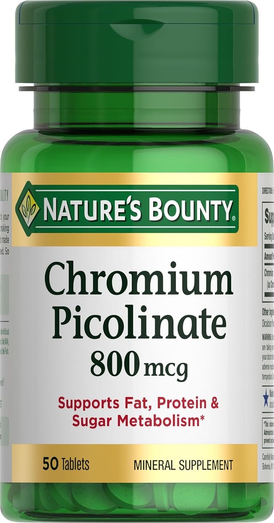 Picolinate de chrome de la nature, soutient les graisses, protéines et métabolisme du sucre, supplément minéral, 800 mcg, 50 comprimés