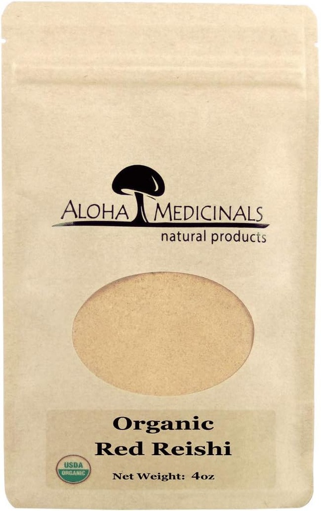 Aloha Médicament Reishi rouge, supplément de champignons biologiques, soutient la santé immunitaire, sac de poudre de 4 oz