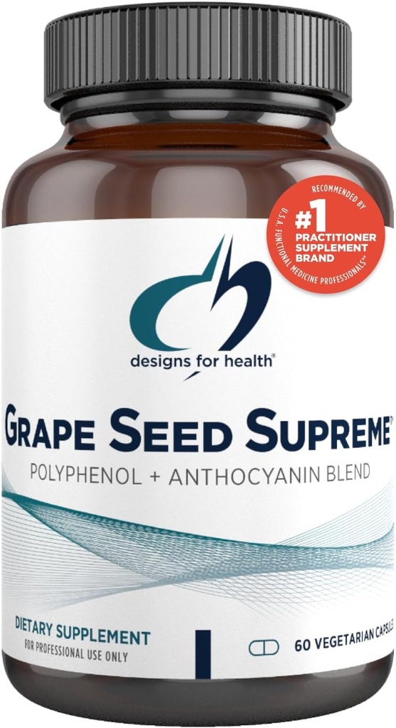 Designs for Health Grape Grape Supreme - Supplément d'extrait de raisin de 200mg avec peau de raisin + raisin muscadine - Polyphénol non OGM + mélange antioxydant anthocyanique (60 capsules)