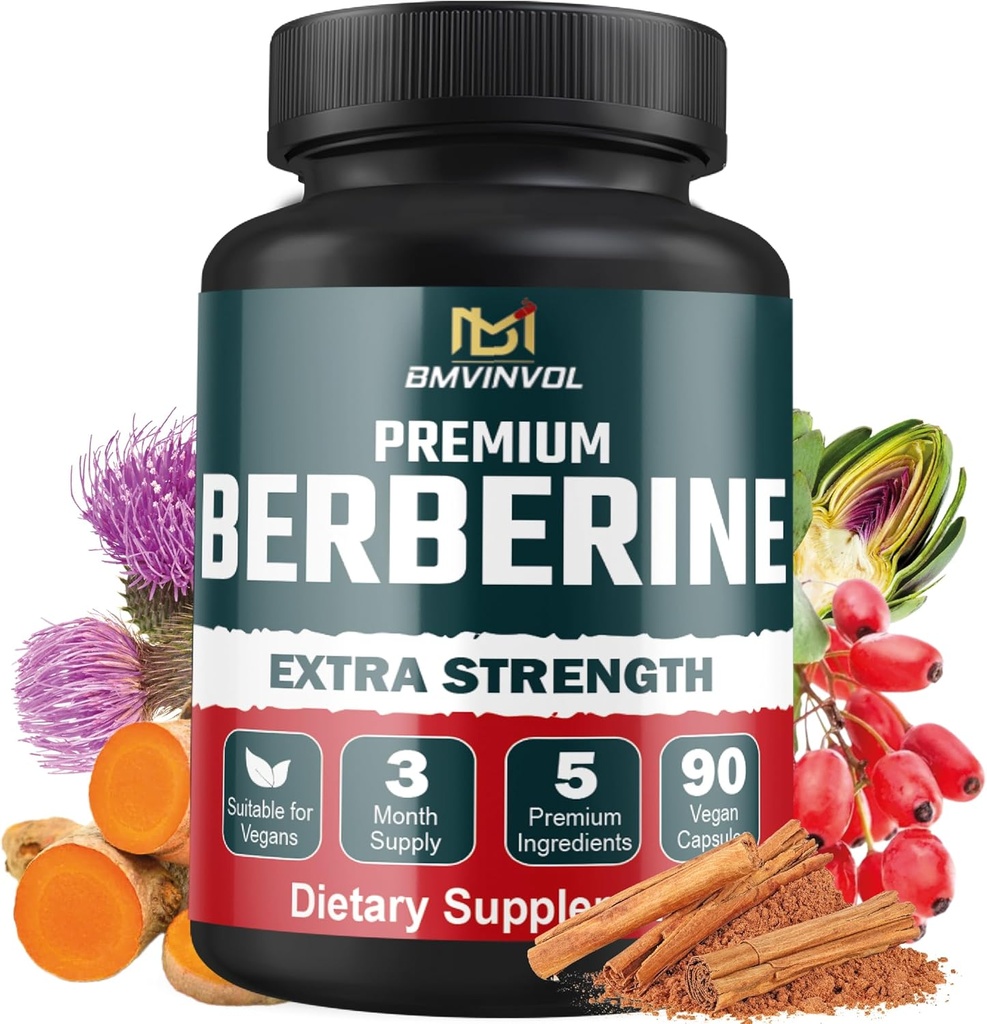5-en-1 Berberine HCl avec cannelle Ceylan, chardon de lait, curcuma, artichaut - 90 capsules pour 3 mois d'approvisionnement