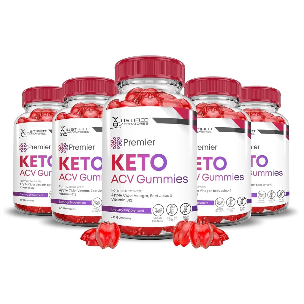 Laboratoires justifiés (5 Pack Premier Keto ACV Gummies Premier Keto Gummies Avancé 1000MG vinaigre de cidre de pomme formulé avec jus de pomme de grenade poudre B12 végétalien non OGM 300 Gummys