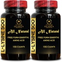 Supplément L-LYSINE Amino ACIDS - Supplément L-Lysine pour la santé des yeux, soutient la synthèse collagène, le soutien immunitaire pour la santé, supplément essentiel à l'acide amino - 2 bouteilles 200 comtes
