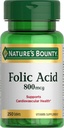 Supplément acide folique de la nature, soutient la santé cardiovasculaire, 800mcg, 250 comprimés