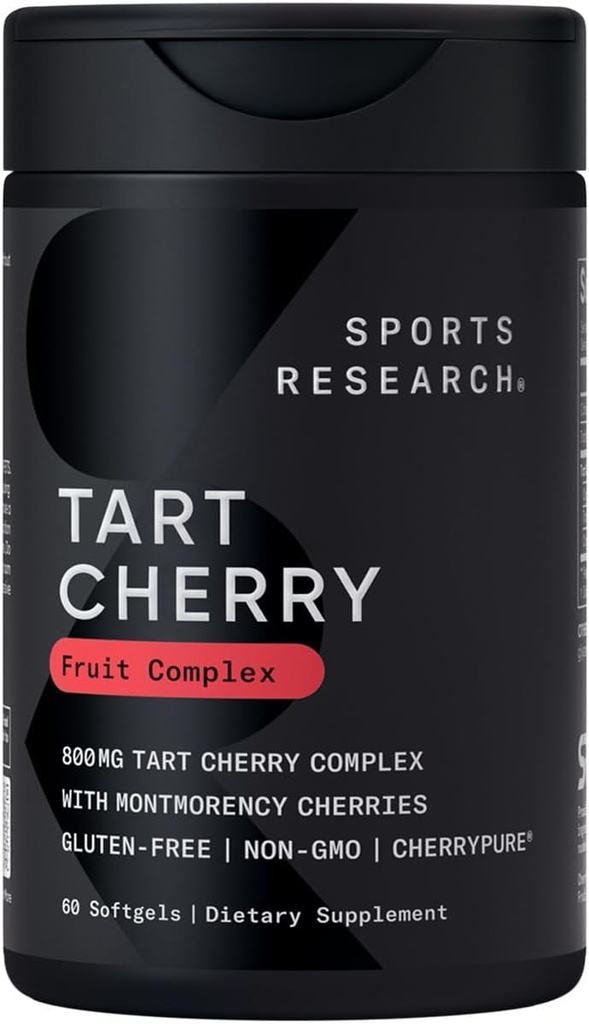 Gélules de cerises à tart de recherche sportive - Fabriquées à partir de cerises à tart de Montmorency - Sans OGM et sans gluten - 60 softgels liquides