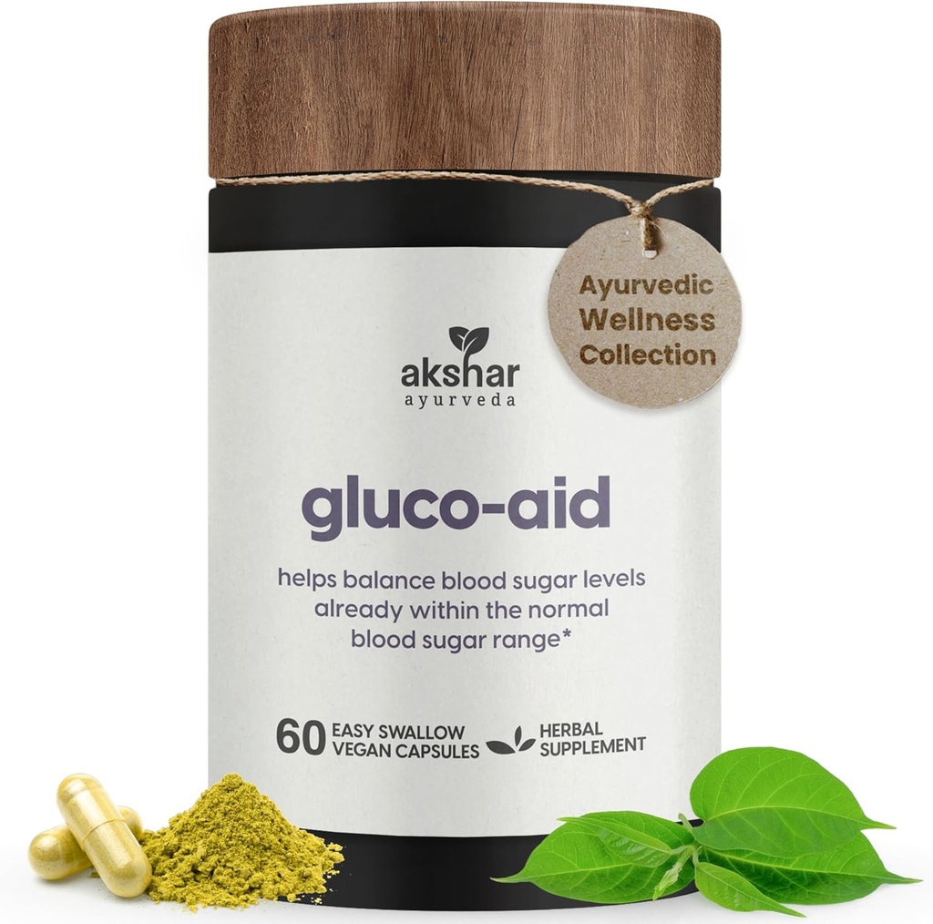 AKSHAR Ayurveda Gluco supplément de soutien avec Gymnema, Bitter Melon, Turmeric et plus, soutient des niveaux sains(60 capsules)