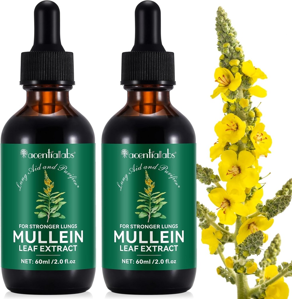 Gouttes de Mulléine pour les poumons, Extrait de Mulléine pour les poumons, Gouttes de Teinture de Mulléine pour les feuilles, Gouttes de liquide d'extrait de Mulléine puissante, Feuille de Mulléine Vegan Absorption rapide sublinguale, 4 OZ