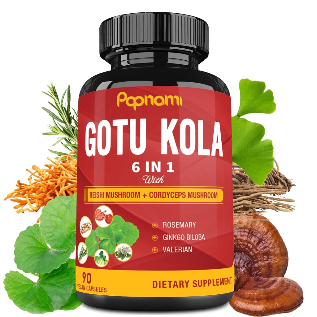 Capsules d'extrait Gotu Kola bio avec Reishi, Cordyceps, Rosemary, Gingko Biloba et racine valériane - 90 Compte pendant 3 mois - Soutienne le cerveau, l'immunité, la peau et la santé cardiaque